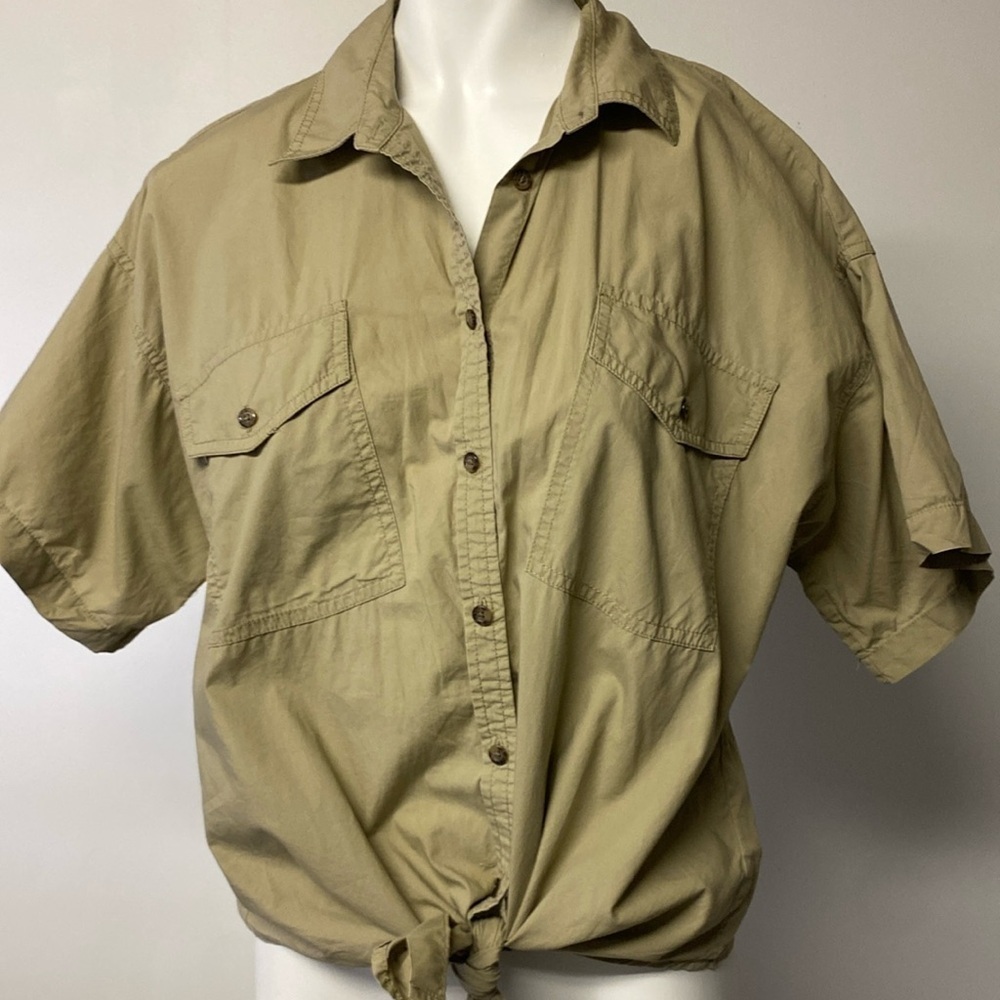 Madewell Knot Front Tie Safari Blouse size M Floral embroidery